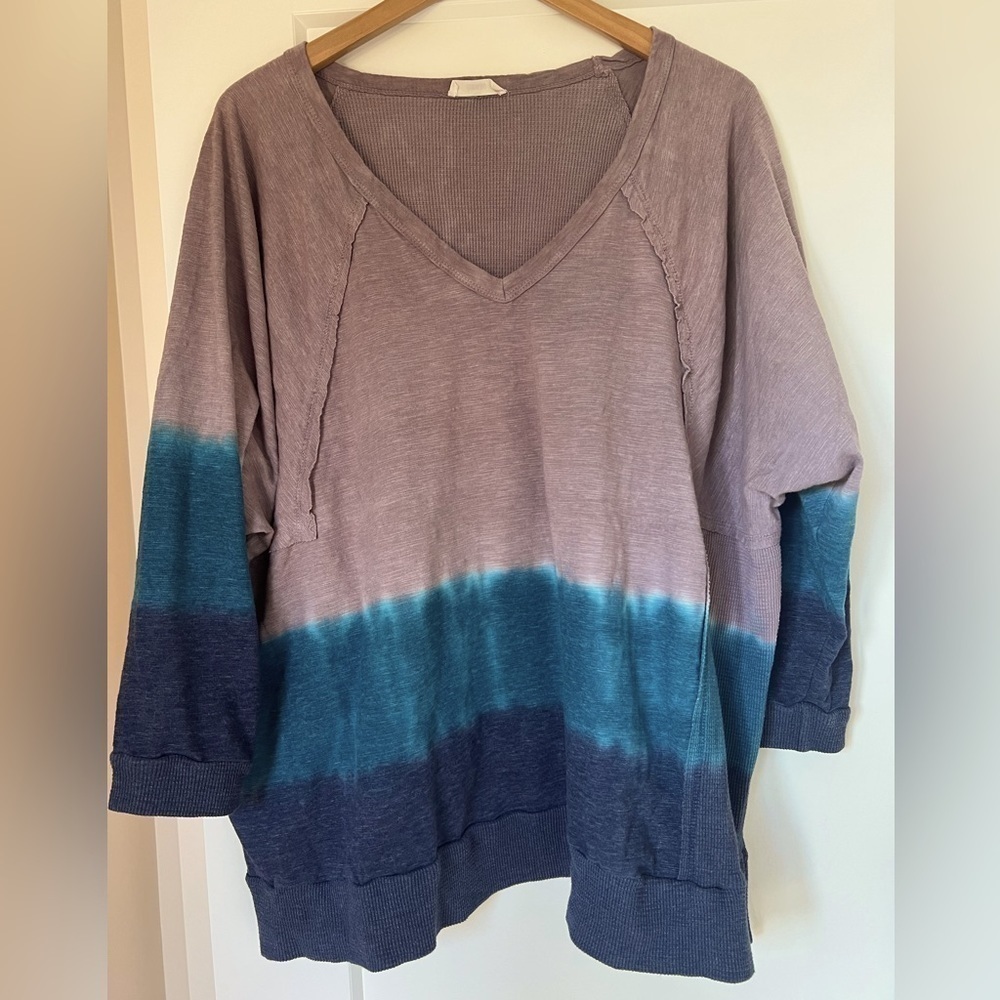 Hummingbird Ombre Oversized Pullover V-Neck - Large